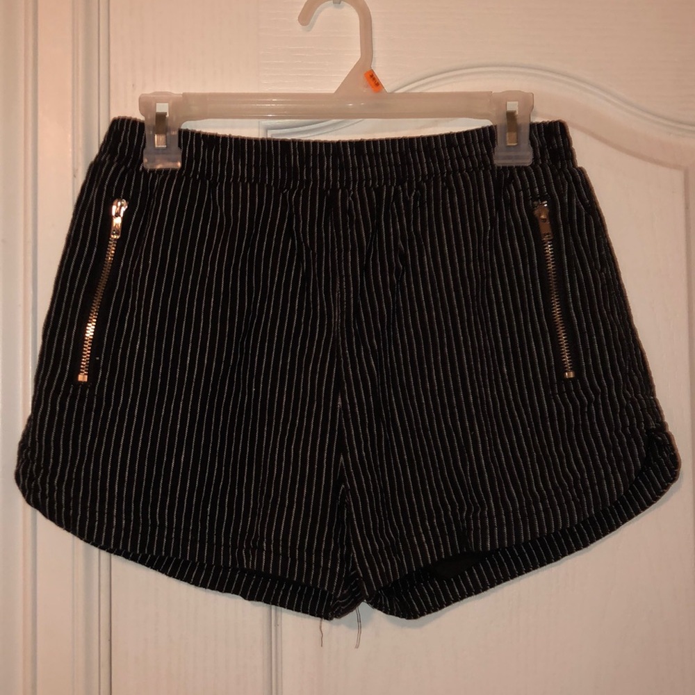 Black and white striped shorts